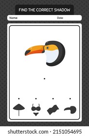 Find the correct shadows game with toucan. worksheet for preschool kids, kids activity sheet