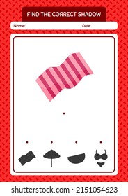 Find the correct shadows game with towel. worksheet for preschool kids, kids activity sheet