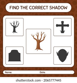 Find the correct shadows game with tree. worksheet for preschool kids, kids activity sheet