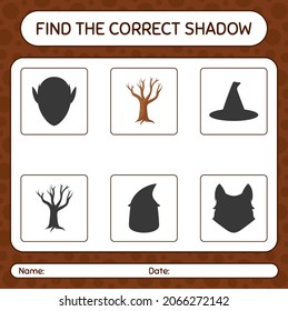 Find the correct shadows game with tree. worksheet for preschool kids, kids activity sheet