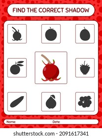 Find the correct shadows game with ugni. worksheet for preschool kids, kids activity sheet