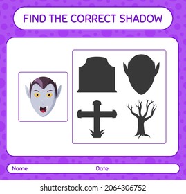 Encuentra el juego de sombras correcto con vampiro. hoja de trabajo para niños de preescolar, hoja de actividades para niños