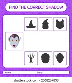 Find the correct shadows game with vampire. worksheet for preschool kids, kids activity sheet
