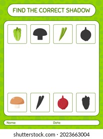 Encuentra el juego de sombras correcto con verduras. hoja de trabajo para niños de preescolar, hoja de actividades para niños