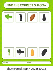 Find the correct shadows game with vegetables. worksheet for preschool kids, kids activity sheet