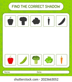 Find the correct shadows game with vegetables. worksheet for preschool kids, kids activity sheet