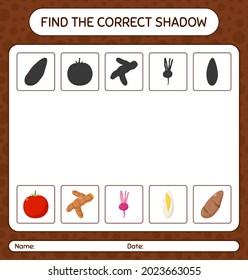 Find the correct shadows game with vegetables. worksheet for preschool kids, kids activity sheet