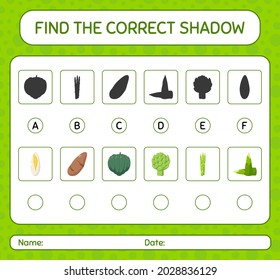 Find the correct shadows game with vegetables. worksheet for preschool kids, kids activity sheet