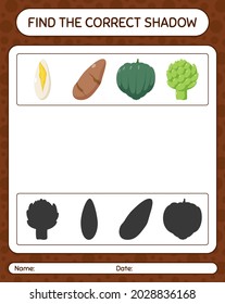 Find the correct shadows game with vegetables. worksheet for preschool kids, kids activity sheet