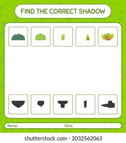 Find the correct shadows game with vegetables. worksheet for preschool kids, kids activity sheet