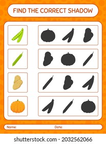 Encuentra el juego de sombras correcto con verduras. hoja de trabajo para niños de preescolar, hoja de actividades para niños