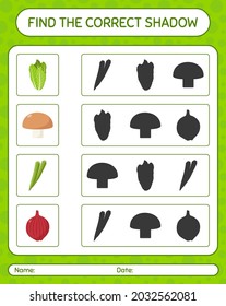 Find the correct shadows game with vegetables. worksheet for preschool kids, kids activity sheet