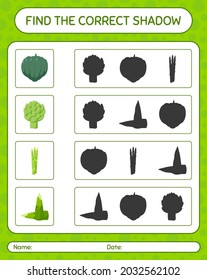 Find the correct shadows game with vegetables. worksheet for preschool kids, kids activity sheet