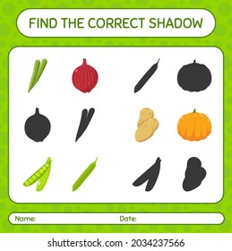 Find the correct shadows game with vegetables. worksheet for preschool kids, kids activity sheet