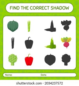 Find the correct shadows game with vegetables. worksheet for preschool kids, kids activity sheet