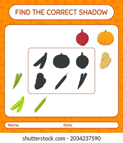 Find the correct shadows game with vegetables. worksheet for preschool kids, kids activity sheet