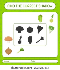 Find the correct shadows game with vegetables. worksheet for preschool kids, kids activity sheet