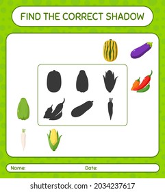 Find the correct shadows game with vegetables. worksheet for preschool kids, kids activity sheet
