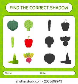 Find the correct shadows game with vegetables. worksheet for preschool kids, kids activity sheet