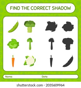 Encuentra el juego de sombras correcto con verduras. hoja de trabajo para niños de preescolar, hoja de actividades para niños
