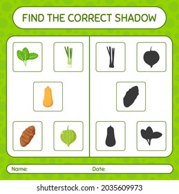 Encuentra el juego de sombras correcto con verduras. hoja de trabajo para niños de preescolar, hoja de actividades para niños