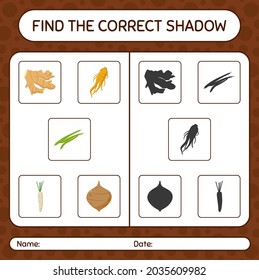 Find the correct shadows game with vegetables. worksheet for preschool kids, kids activity sheet