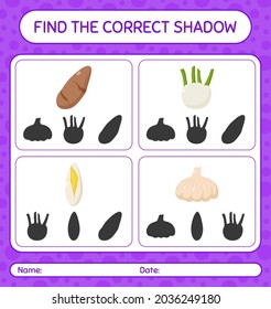 Encuentra el juego de sombras correcto con verduras. hoja de trabajo para niños de preescolar, hoja de actividades para niños
