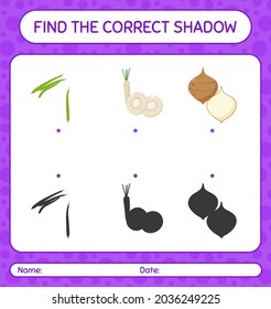 Find the correct shadows game with vegetables. worksheet for preschool kids, kids activity sheet