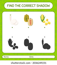 Find the correct shadows game with vegetables. worksheet for preschool kids, kids activity sheet
