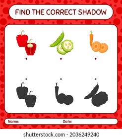 Find the correct shadows game with vegetables. worksheet for preschool kids, kids activity sheet