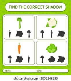 Encuentra el juego de sombras correcto con verduras. hoja de trabajo para niños de preescolar, hoja de actividades para niños