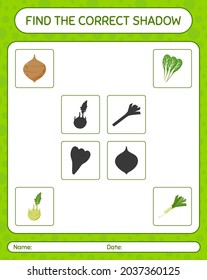 Encuentra el juego de sombras correcto con verduras. hoja de trabajo para niños de preescolar, hoja de actividades para niños