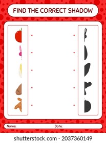 Find the correct shadows game with vegetables. worksheet for preschool kids, kids activity sheet