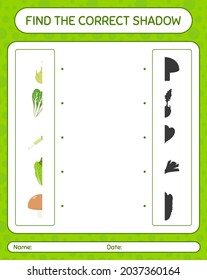 Find the correct shadows game with vegetables. worksheet for preschool kids, kids activity sheet