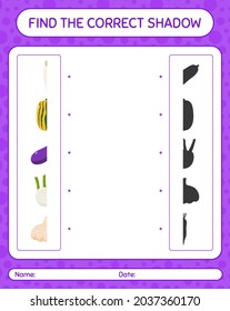 Find the correct shadows game with vegetables. worksheet for preschool kids, kids activity sheet