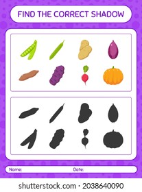 Find the correct shadows game with vegetables. worksheet for preschool kids, kids activity sheet