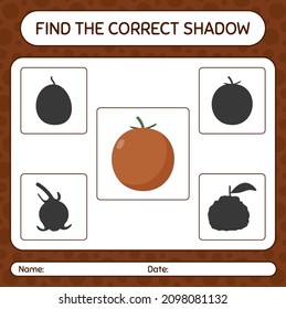 Find the correct shadows game with velvet apple. worksheet for preschool kids, kids activity sheet