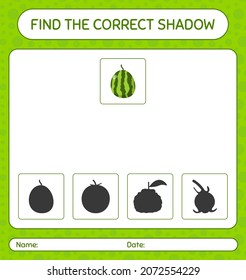 Find the correct shadows game with watermelon. worksheet for preschool kids, kids activity sheet