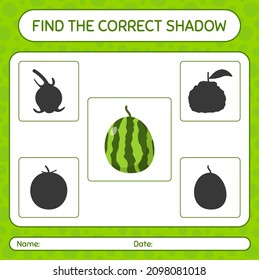 Find the correct shadows game with watermelon. worksheet for preschool kids, kids activity sheet
