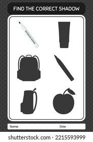 Find the correct shadows game with whiteboard marker. worksheet for preschool kids, kids activity sheet