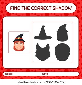 Find the correct shadows game with witch. worksheet for preschool kids, kids activity sheet