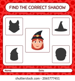 Find the correct shadows game with witch. worksheet for preschool kids, kids activity sheet
