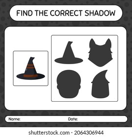 Find the correct shadows game with witch's hat. worksheet for preschool kids, kids activity sheet