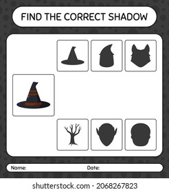 Find the correct shadows game with witch's hat. worksheet for preschool kids, kids activity sheet