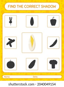 Find the correct shadows game with witloof. worksheet for preschool kids, kids activity sheet