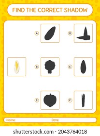 Find the correct shadows game with witloof. worksheet for preschool kids, kids activity sheet