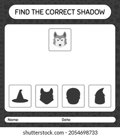 Find the correct shadows game with wolf. worksheet for preschool kids, kids activity sheet