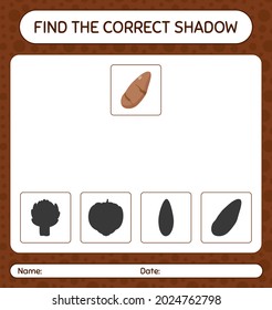 Find the correct shadows game with yam root. worksheet for preschool kids, kids activity sheet