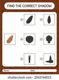 Find the correct shadows game with yam root. worksheet for preschool kids, kids activity sheet
