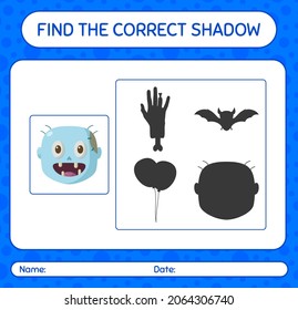 Find the correct shadows game with zombie. worksheet for preschool kids, kids activity sheet